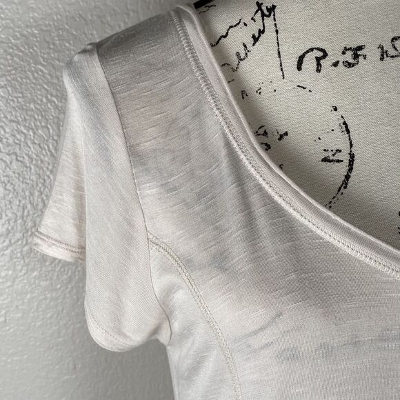 RXB Sz M Sheer Beige Tunic Short Sleeve Flutter High-Low Hem Asymmetrical VNeck - Picture 3 of 9